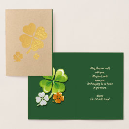 Gelukkig St. Patrick's Day. Tricolor Shamrocks Folie Kaarten