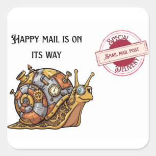 Gelukkig Steampunk Slakkenpost Vierkante Sticker