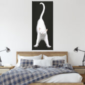 Gelukkig Stretching White Cat Wrapped Canvas Afdruk (Insitu (Slaapkamer))