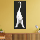 Gelukkig Stretching White Cat Wrapped Canvas Afdruk (Insitu (Woonkamer))
