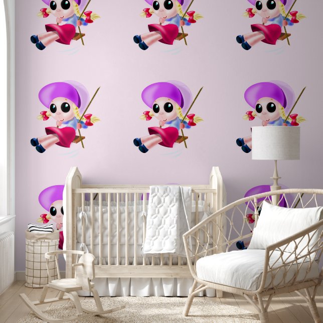 Gelukkig swingend meisje behang (Kinderen)