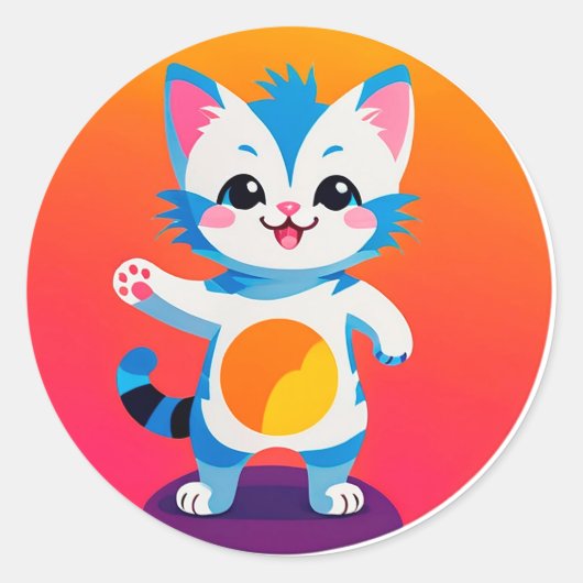 Gelukkig Tabby Kitten Ronde Sticker (Voorkant)