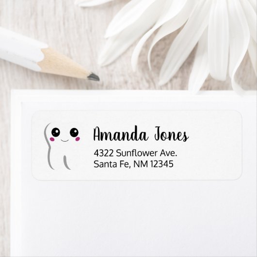 Gelukkig tand-tand-glimlachend testtekenadres etiket (Insitu)