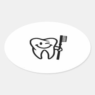 Gelukkig tandtandenborstel ovale sticker