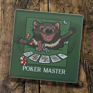 Gelukkig Tasmaanse Duivel Karakter Poker Cartoon Glazen Onderzetter