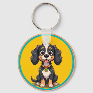Gelukkig tekenfilmhond in een kleurrijke cirkelvor sleutelhanger