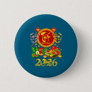 Gelukkig Tet 2026 Jaar Van Het Paard Vietnamese Xu Ronde Button 5,7 Cm