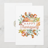 Gelukkig Thanksgiving Aquarel Pompoenen, Bessen  Feestdagenkaart (Voorkant / Achterkant)