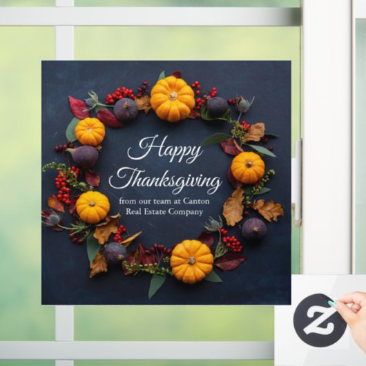 Gelukkig Thanksgiving Bedrijf Pompoen Krans Modern Raamsticker (Huis)