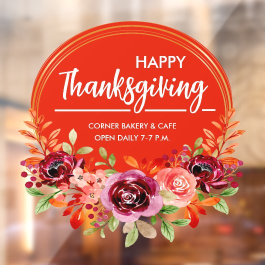 Gelukkig Thanksgiving Bloemengrans Krans Ramenstic Raamsticker (Vel 2)