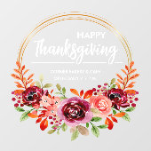 Gelukkig Thanksgiving Bloemenkrans Raamsticker (Vel)