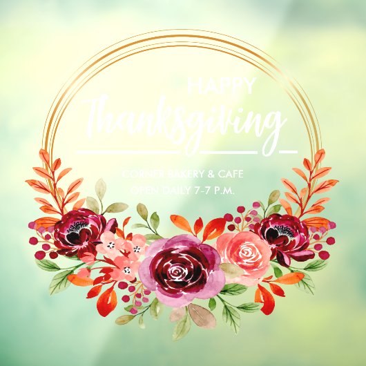 Gelukkig Thanksgiving Bloemenkrans Raamsticker (Vel 3)