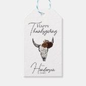 Gelukkig Thanksgiving Bloemkoeischedel Herfst Oogs Cadeaulabel (Voorkant)