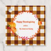 Gelukkig Thanksgiving Bruine Geruite Pompoen Bedankjes Labels (Voorkant)