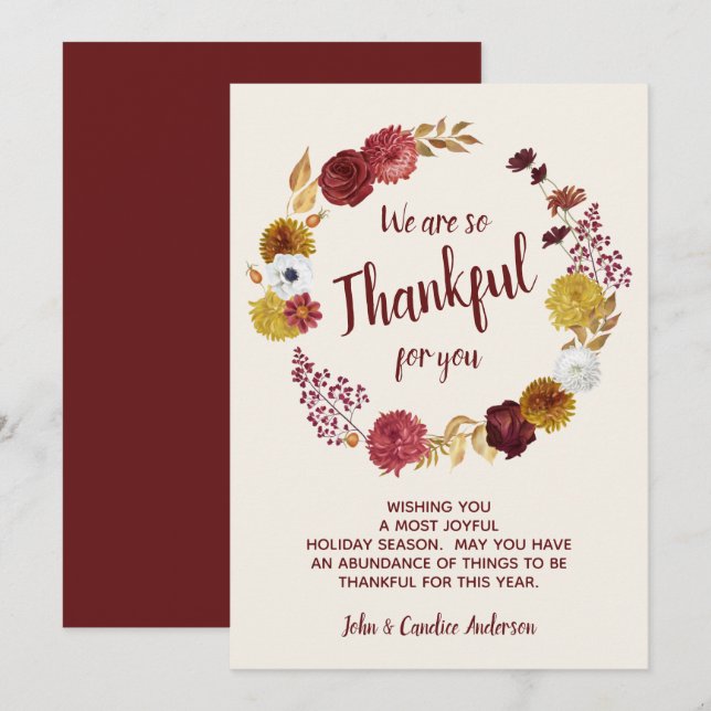 Gelukkig Thanksgiving Burgundy Gold Floral (Voorkant / Achterkant)