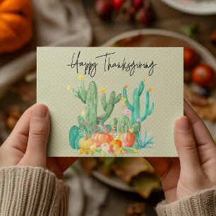 Gelukkig Thanksgiving Cactus Waterverf Pompoen Briefkaart