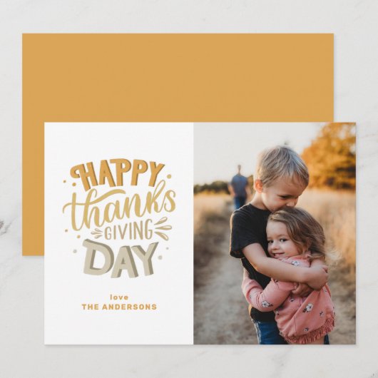 Gelukkig Thanksgiving Day. Kute herfst oranje lett Kaart (Voorkant / Achterkant)