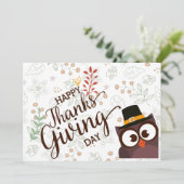 Gelukkig Thanksgiving diner schattige uil Kaart (Staand voorkant)