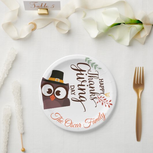 Gelukkig Thanksgiving diner schattige uil Papieren Bordje (Huwelijk)