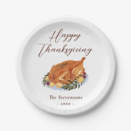 Gelukkig Thanksgiving Dinner Turkey Watercolor Rus Papieren Bordje