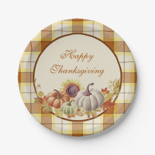 Gelukkig Thanksgiving geruit en pompoenen Papieren Bordje
