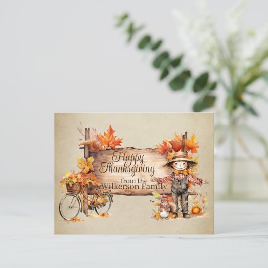Gelukkig Thanksgiving Hout Teken & Herfst Scène Briefkaart (Staand voorkant)