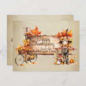 Gelukkig Thanksgiving Hout Teken & Herfst Scène Briefkaart (Voorkant / Achterkant)