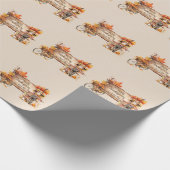 Gelukkig Thanksgiving Hout Teken & Herfst Scène Cadeaupapier (Hoek)