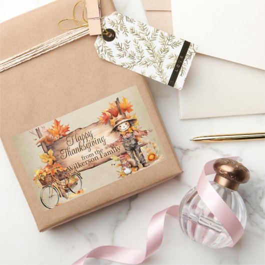 Gelukkig Thanksgiving Hout Teken & Herfst Scène Rechthoekige Sticker (Geschenken)
