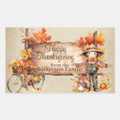 Gelukkig Thanksgiving Hout Teken & Herfst Scène Rechthoekige Sticker (Voorkant)
