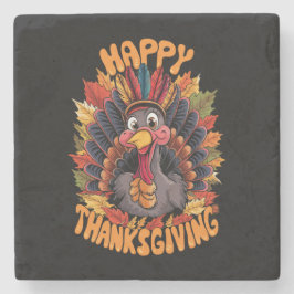 Gelukkig Thanksgiving Kalkoen Familie Herfst Stenen Onderzetter