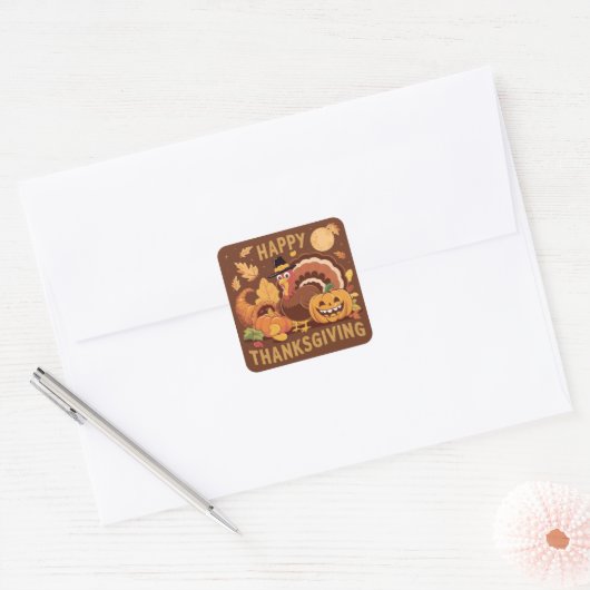 Gelukkig Thanksgiving Kalkoen Herfst Sticker (Envelop)