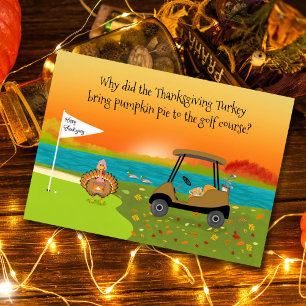 Gelukkig Thanksgiving kalkoen op golfbaan met taar Kaart