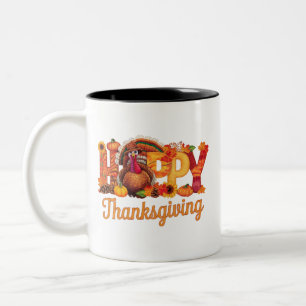 Gelukkig Thanksgiving Kalkoenen Val Tweekleurige Koffiemok