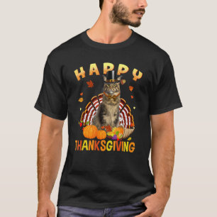 Gelukkig Thanksgiving Kat Kalkoen Pelgrim Hoed   V T-shirt