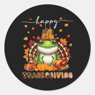 Gelukkig Thanksgiving Kikker Kostuum Kalkoen Herfs Ronde Sticker