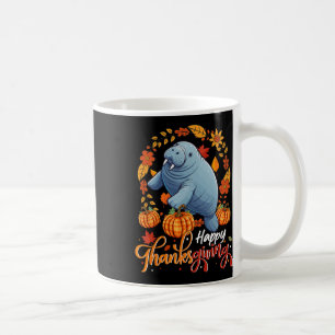 Gelukkig thanksgiving manatee in bladeren pompoene koffiemok