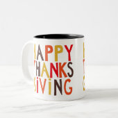 Gelukkig Thanksgiving! Mok met twee toonaangevende (Voorkant links)