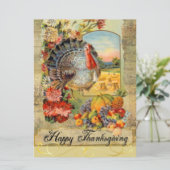 Gelukkig Thanksgiving Oude Turkije, Fruit, Bloemen Kaart (Staand voorkant)