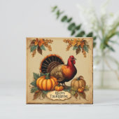 Gelukkig Thanksgiving Oude Turkije, Pompoenen  Feestdagenkaart (Staand voorkant)