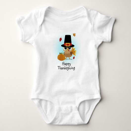 Gelukkig Thanksgiving Pilgrim Kalkoen Romper (Voorkant)