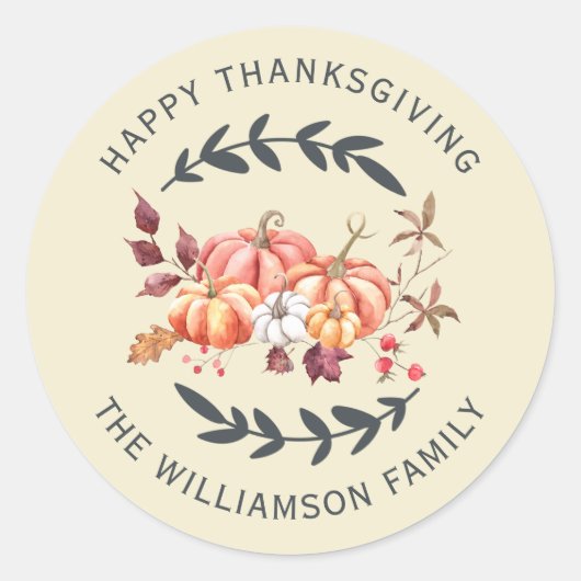 Gelukkig Thanksgiving retouradres off-white Ronde Sticker (Voorkant)