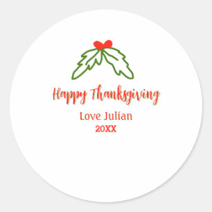 Gelukkig thanksgiving rode groene bladeren kers na ronde sticker