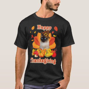 Gelukkig Thanksgiving Siamese Kat Waarvoor Ik Dank T-shirt