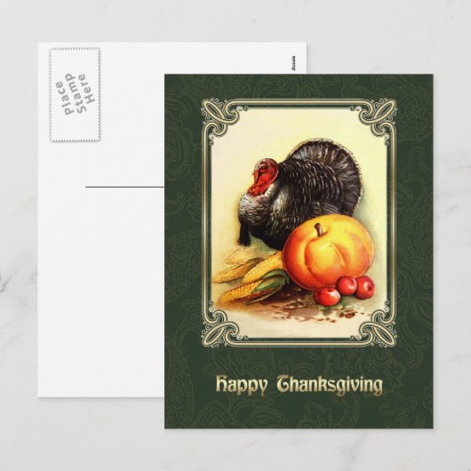 Gelukkig Thanksgiving.  Turkije en pompoen Feestdagenkaart (Voorkant / Achterkant)