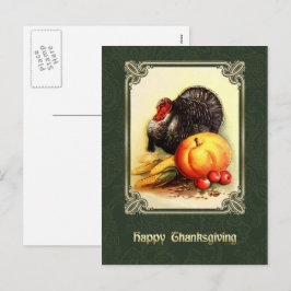 Gelukkig Thanksgiving. Turkije en pompoen Feestdagenkaart