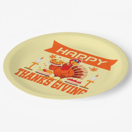 Gelukkig Thanksgiving Turkije met taart groot 9" Papieren Bordje (Gekanteld)
