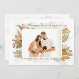 Gelukkig Thanksgiving. Waterverf bijtende botanisc Kaart