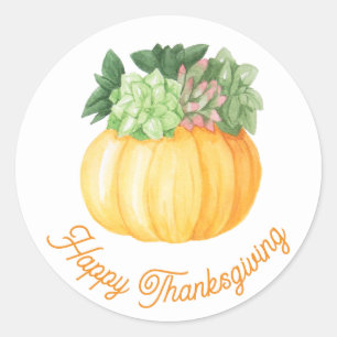 Gelukkig Thanksgiving. Waterverf pompoenen Ronde Sticker