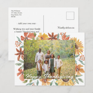 Gelukkig Thanksgiving Zonnebloem Krans Familie Fot Feestdagenkaart
